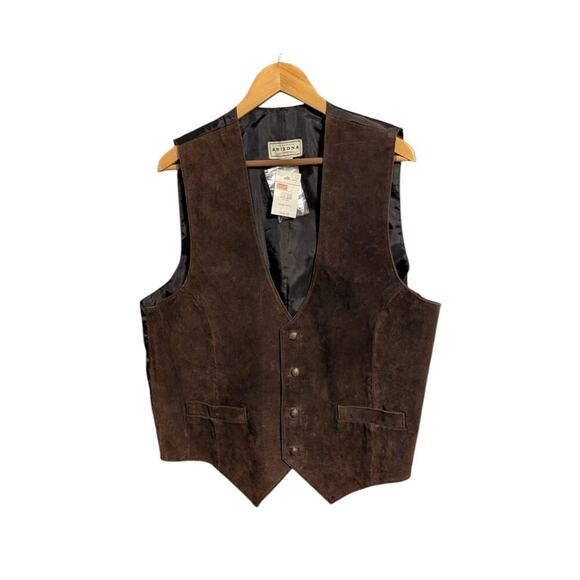 Vintage NOS Dead Stock 90s Arizona Jeans Brown Suede Leather Vest Men’s Large H - Picture 1 of 10